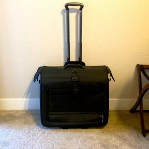 Large Jos A Banks Black Canvas Rolling Garment Suitcase